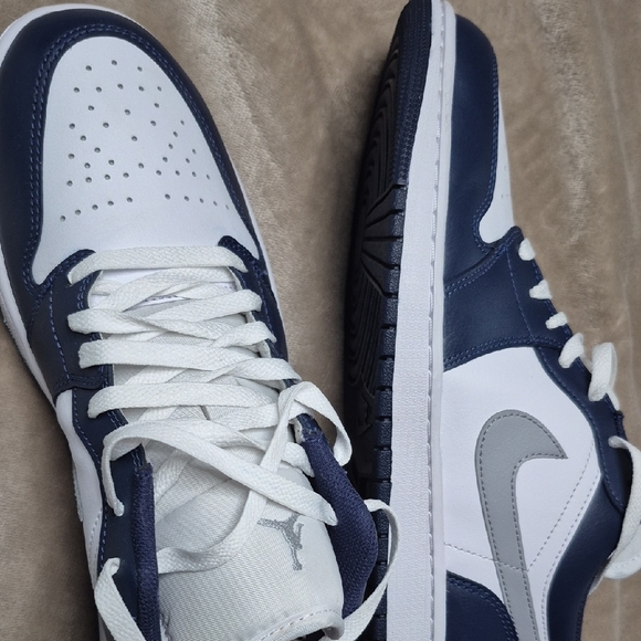 Nike Air Jordan 1 Low White and Midnight Navy Sneakers - Picture 3 of 6